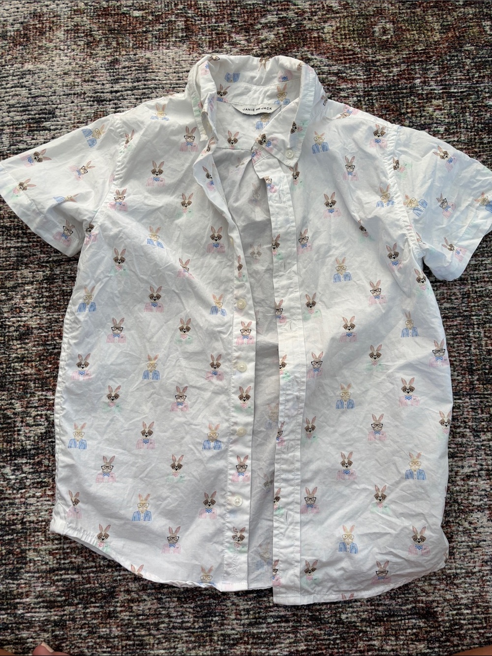 White Bunny Print Short Sleeve Shirt